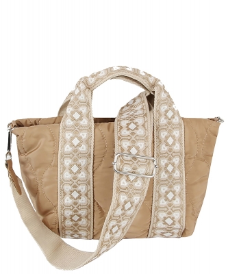 Quilted Nylon Top Handle Satchel LHU479 TAN